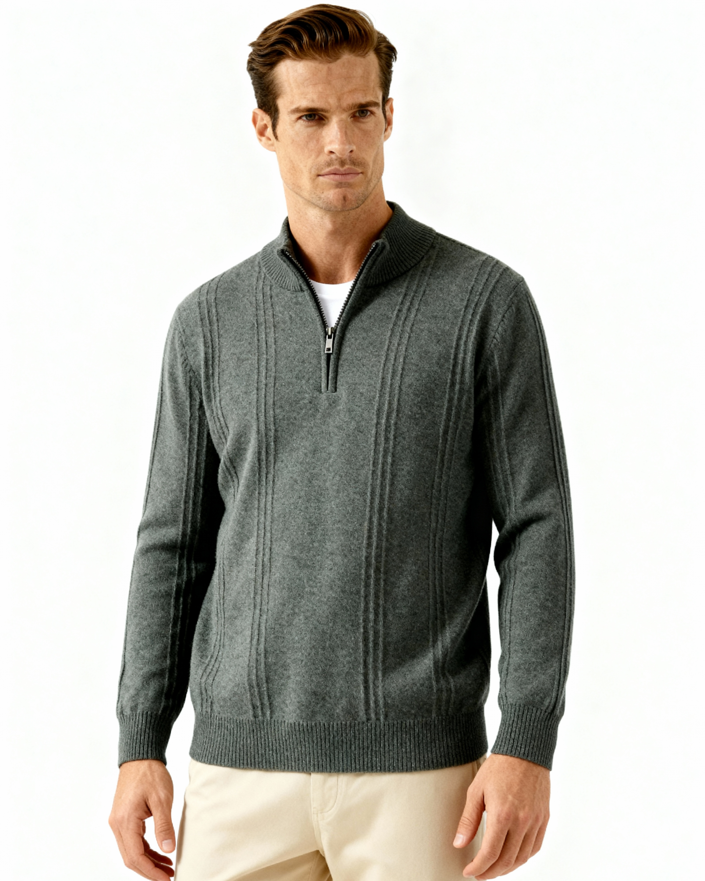 100% Luxurious Cashmere Ribbed Half-Zip Sweater