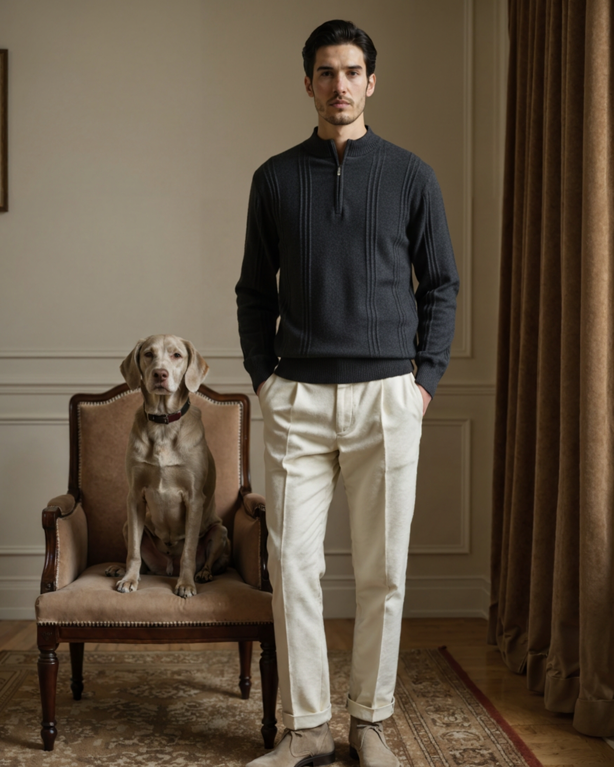 100% Luxurious Cashmere Ribbed Half-Zip Sweater