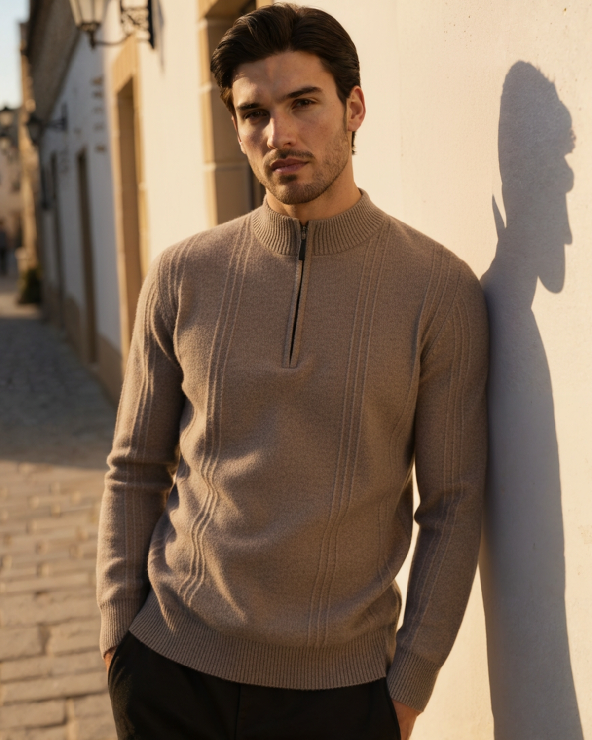 100% Luxurious Cashmere Ribbed Half-Zip Sweater