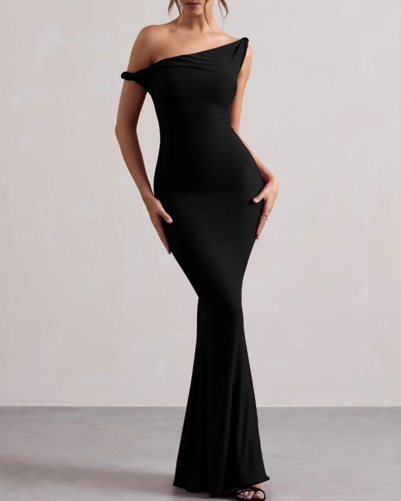 Elegant One-Shoulder Bodycon Maxi Dress