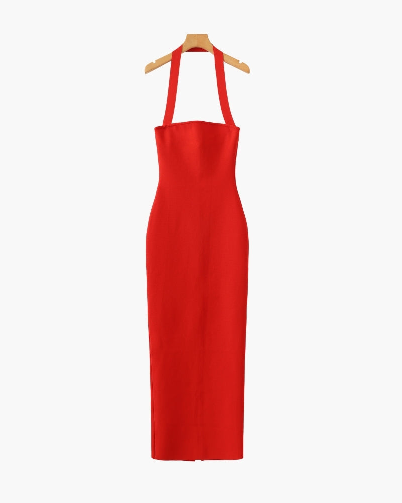 Elegant Halter Neck Slim-Fit Maxi Dress