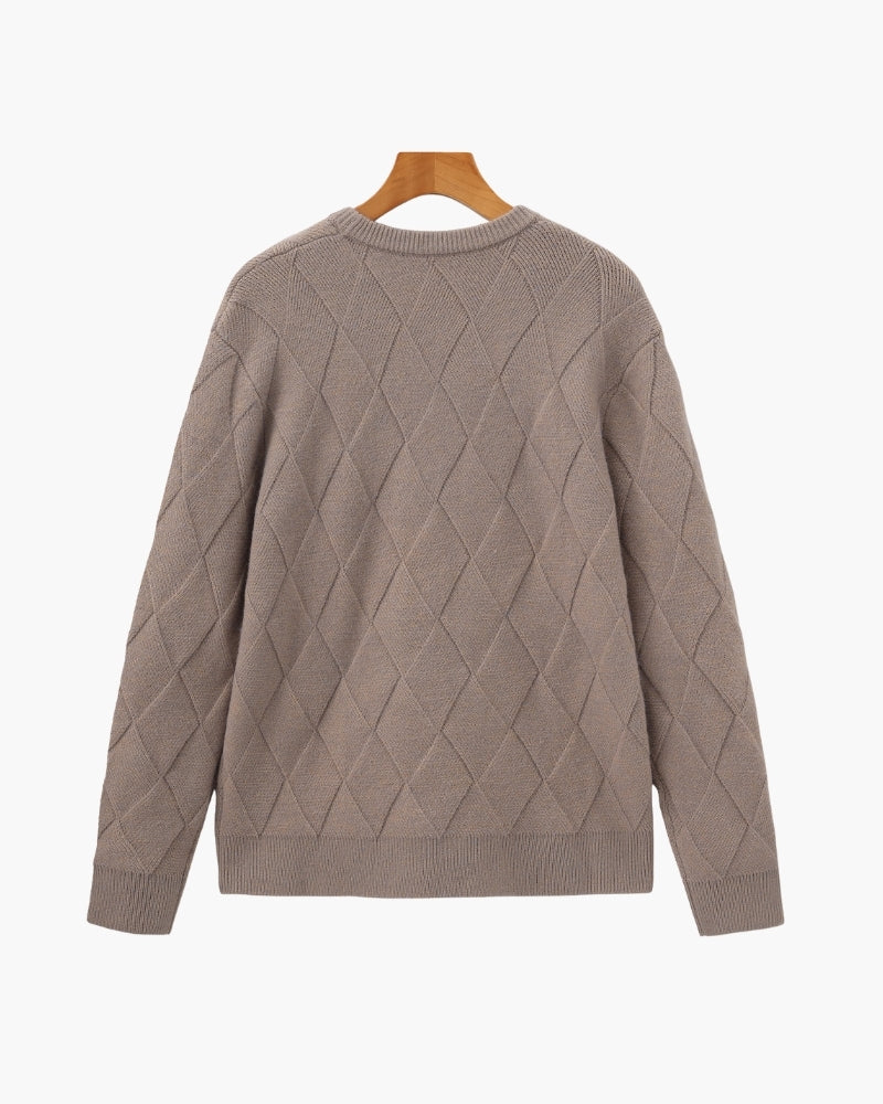 Diamond-Pattern Knit Crewneck Sweater