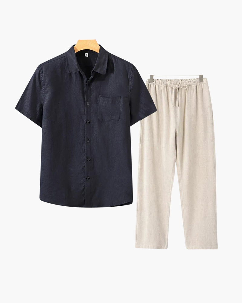 Old Money Linen Set with Short-Sleeve Top