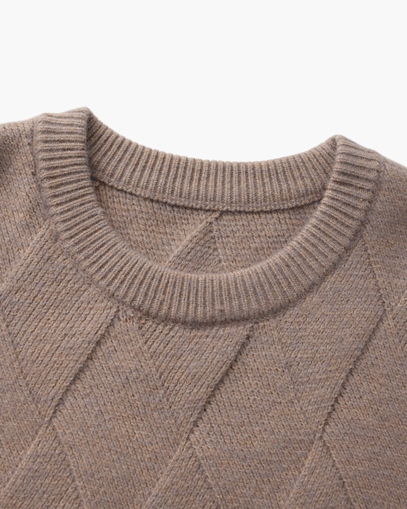 Diamond-Pattern Knit Crewneck Sweater