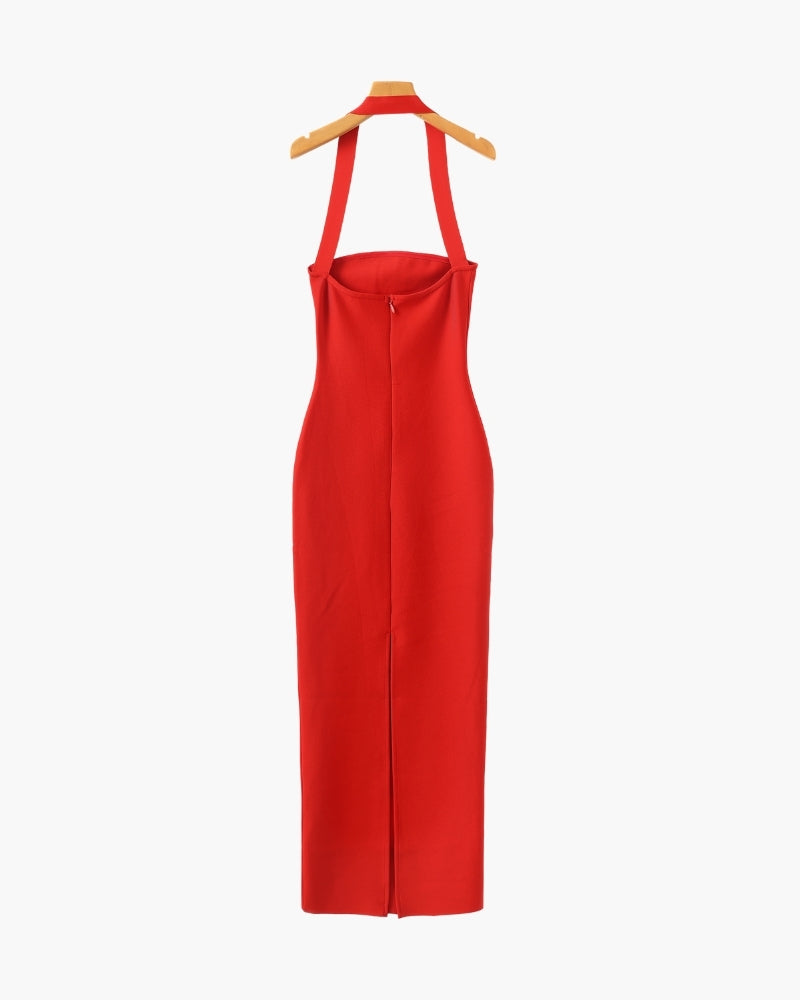 Elegant Halter Neck Slim-Fit Maxi Dress