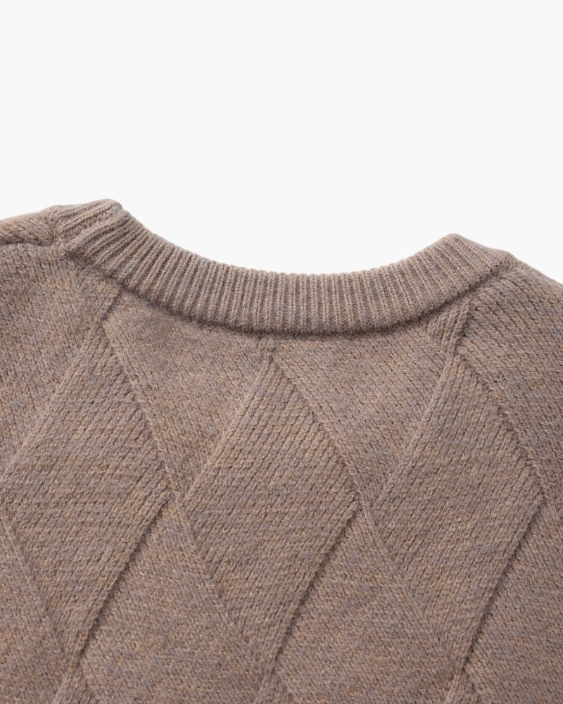 Diamond-Pattern Knit Crewneck Sweater