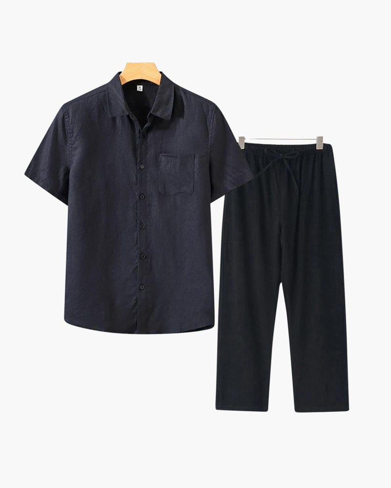 Old Money Linen Set with Short-Sleeve Top
