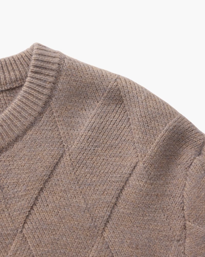 Diamond-Pattern Knit Crewneck Sweater