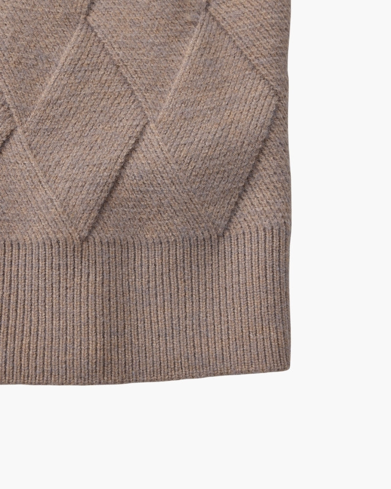 Diamond-Pattern Knit Crewneck Sweater