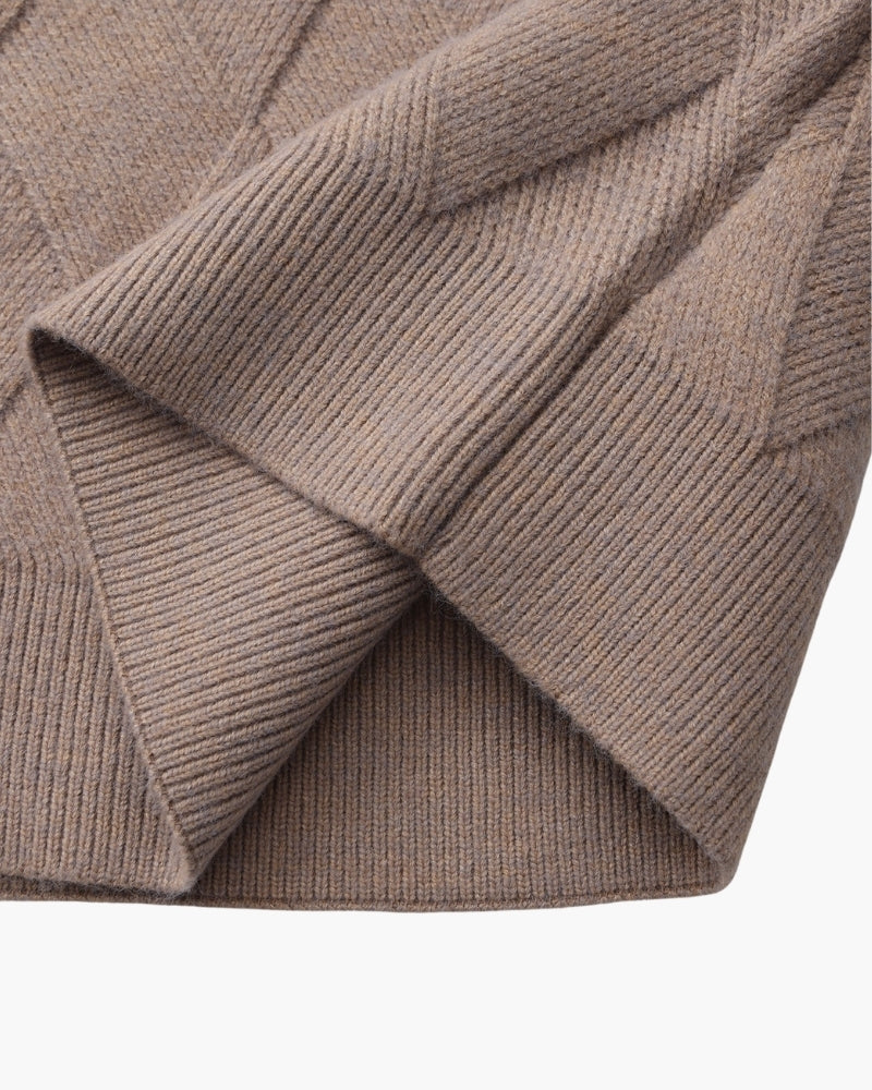 Diamond-Pattern Knit Crewneck Sweater