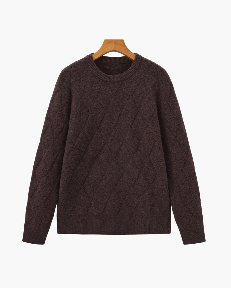 Diamond-Pattern Knit Crewneck Sweater