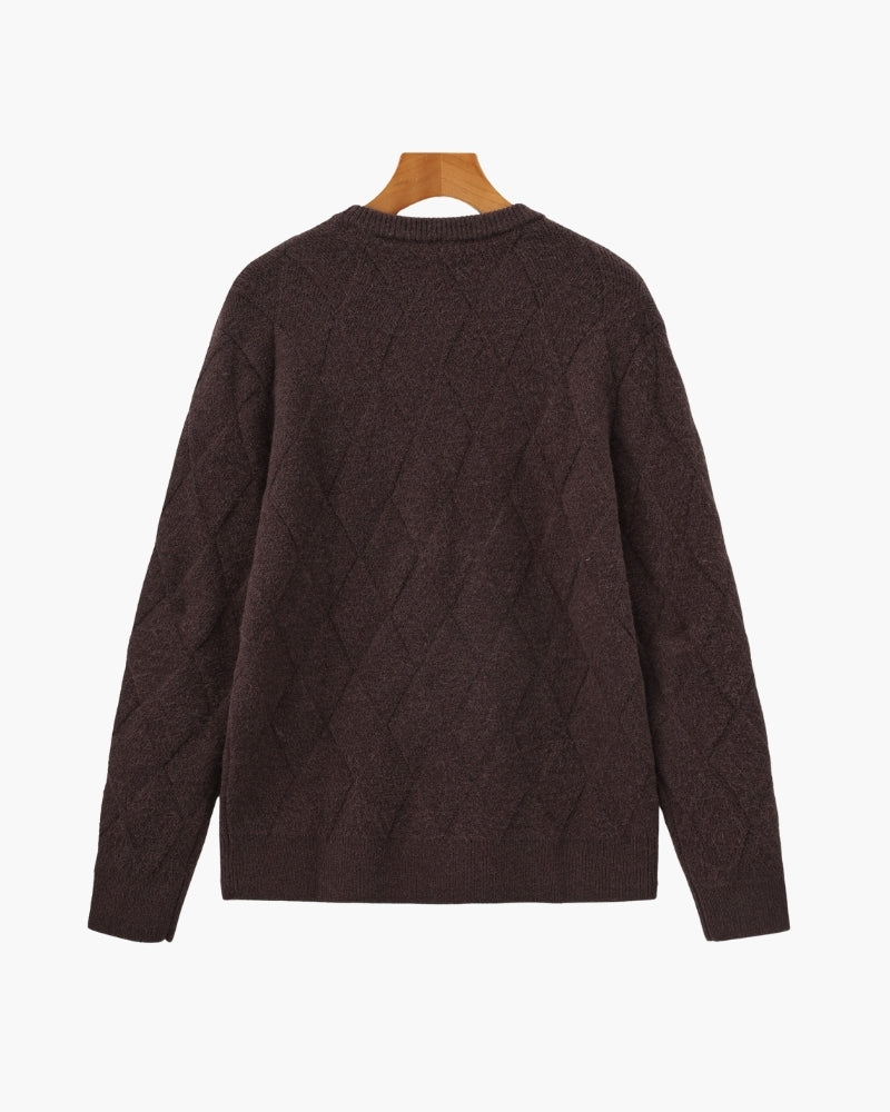 Diamond-Pattern Knit Crewneck Sweater