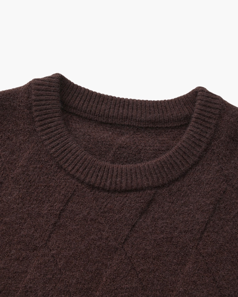 Diamond-Pattern Knit Crewneck Sweater