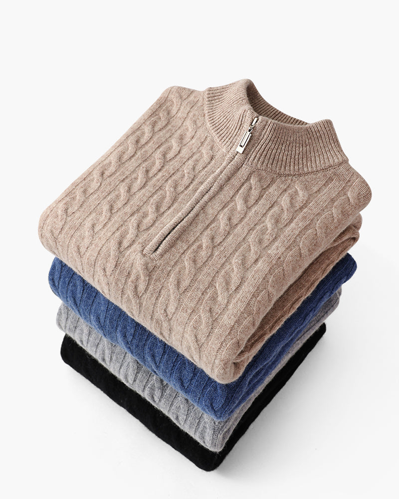100% Luxurious Cashmere Woven Half-Zip Sweater