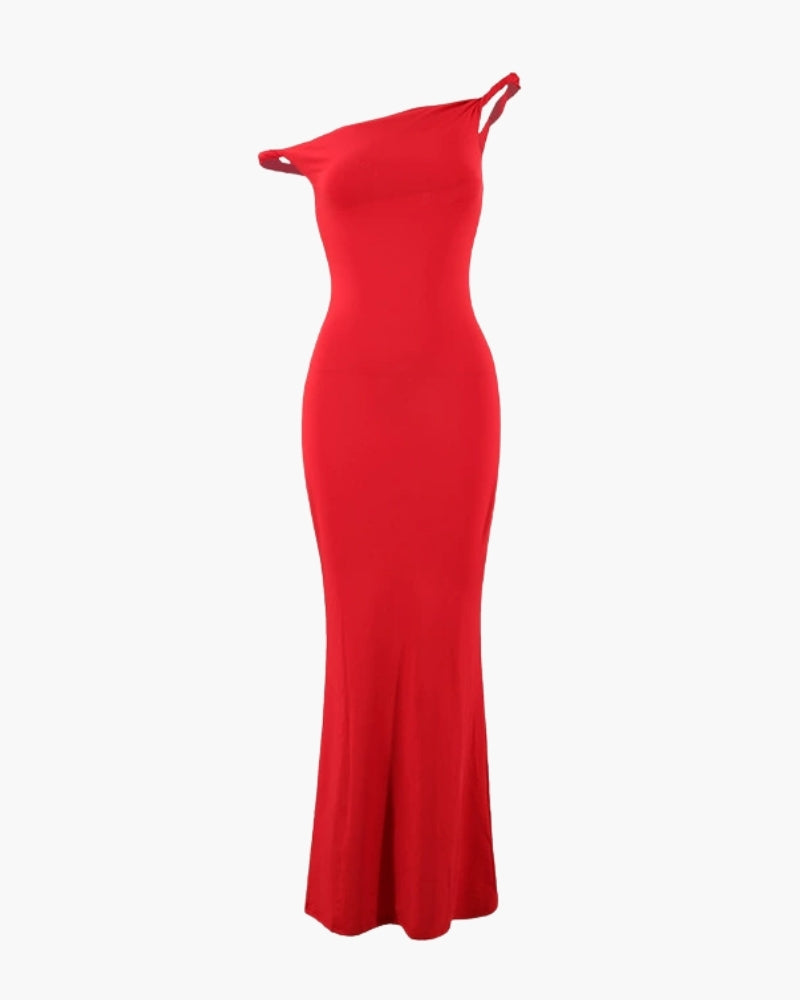 Elegant One-Shoulder Bodycon Maxi Dress