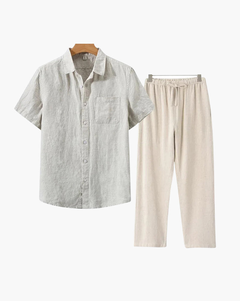 Old Money Linen Set with Short-Sleeve Top