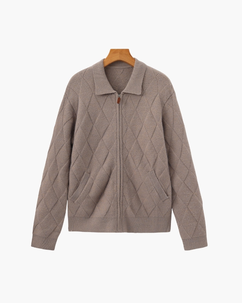 Heritage Diamond-Knit Zip-Up Cardigan