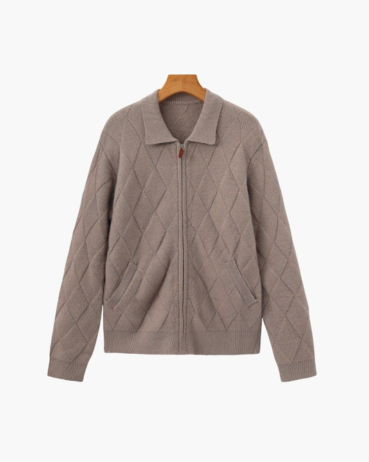 Heritage Diamond-Knit Zip-Up Cardigan