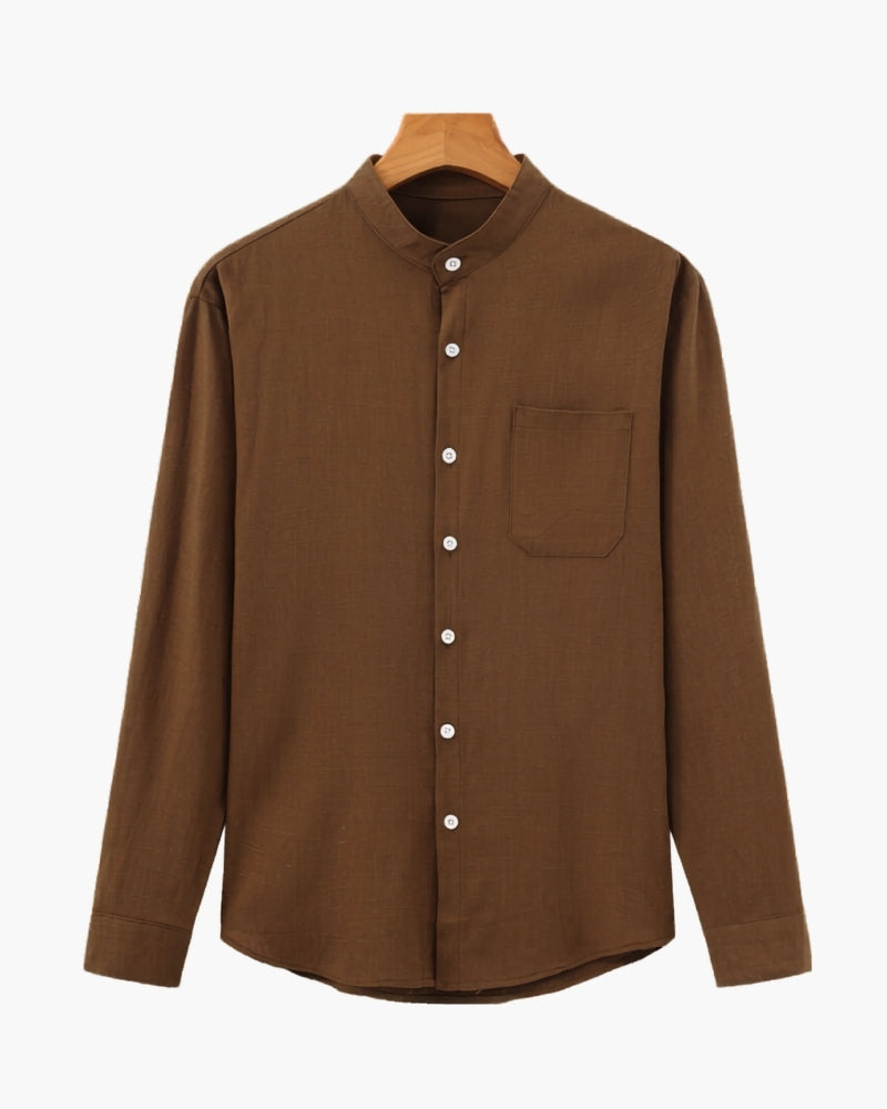 Men’s Textured Cotton Mandarin Collar Shirt – Relaxed Fit and Effortless Style