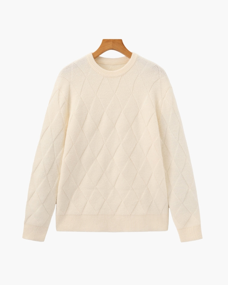 Diamond-Pattern Knit Crewneck Sweater