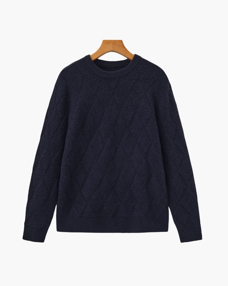 Diamond-Pattern Knit Crewneck Sweater