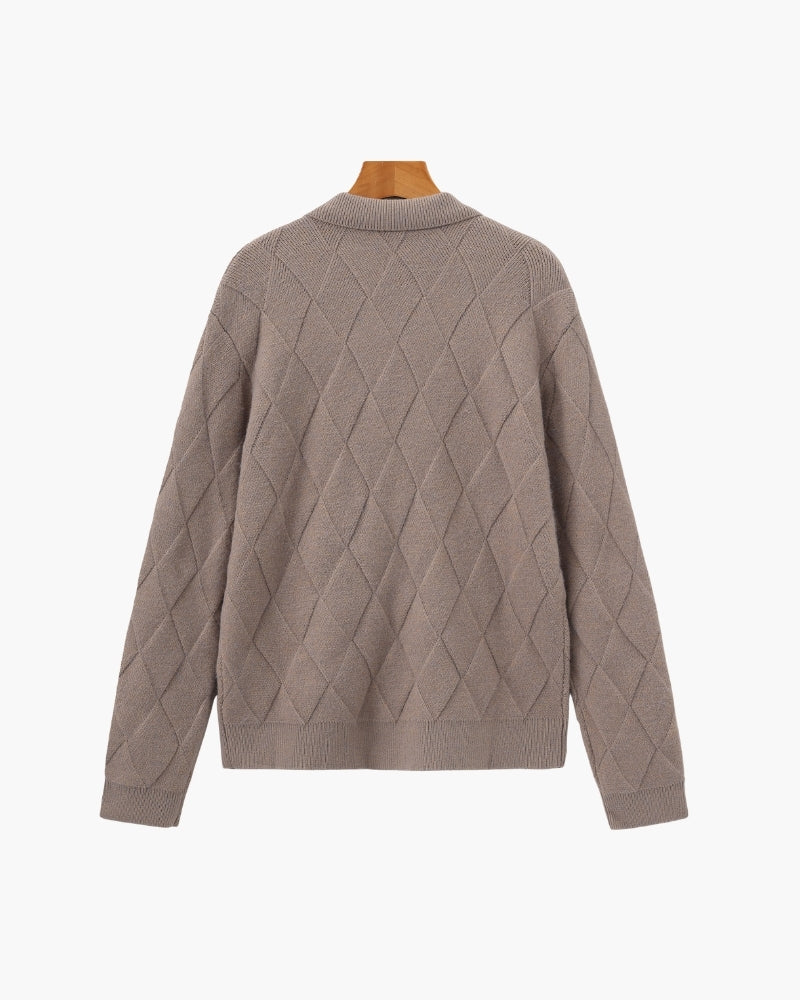 Heritage Diamond-Knit Zip-Up Cardigan