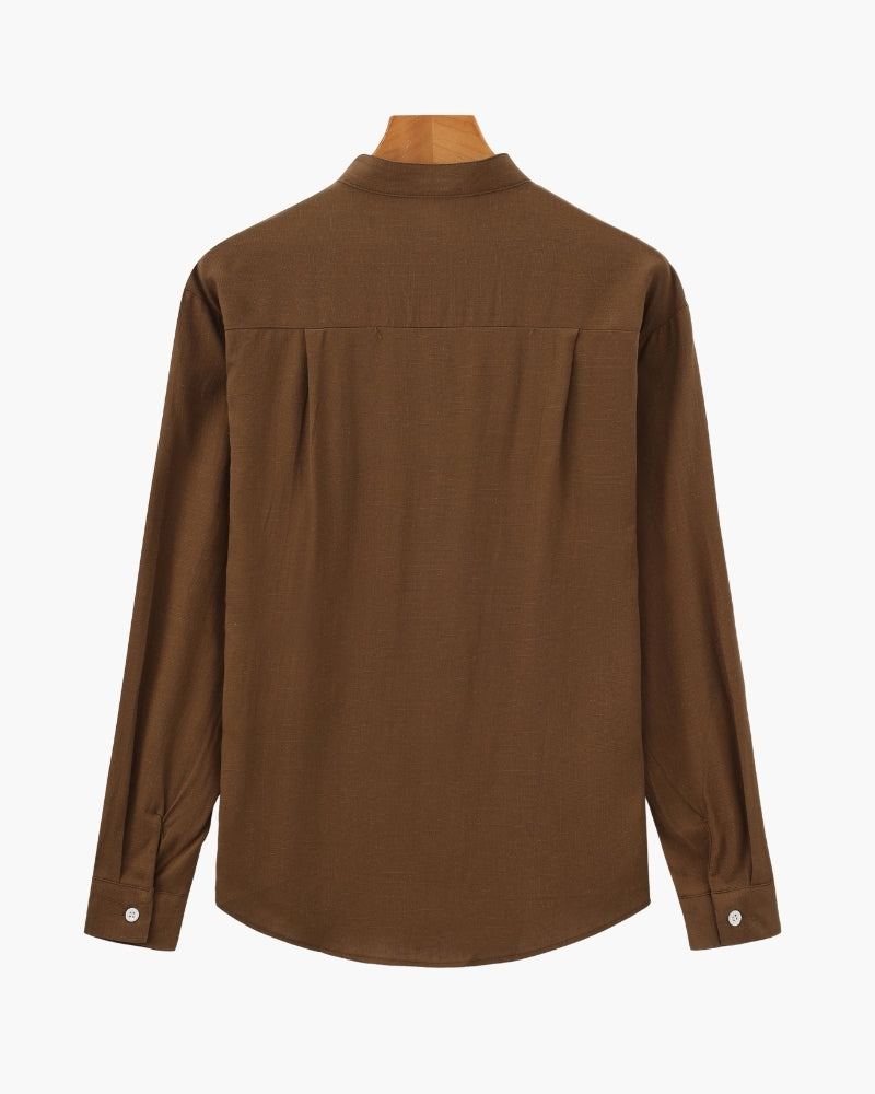 Men’s Textured Cotton Mandarin Collar Shirt – Relaxed Fit and Effortless Style