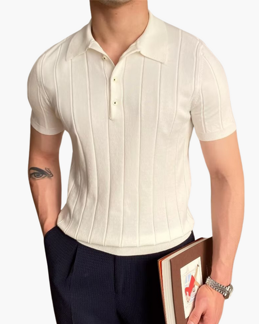 Cannes Textured Ribbed Cotton Polo Shirt