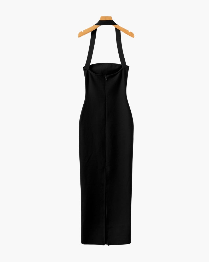 Elegant Halter Neck Slim-Fit Maxi Dress