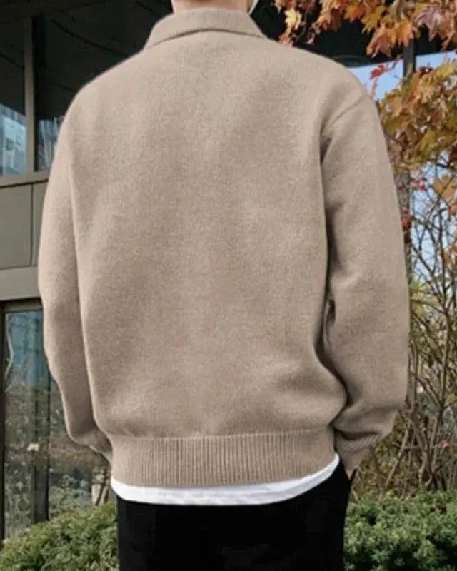 Woolen Half-Zip Sweater with Stylish Button Detail