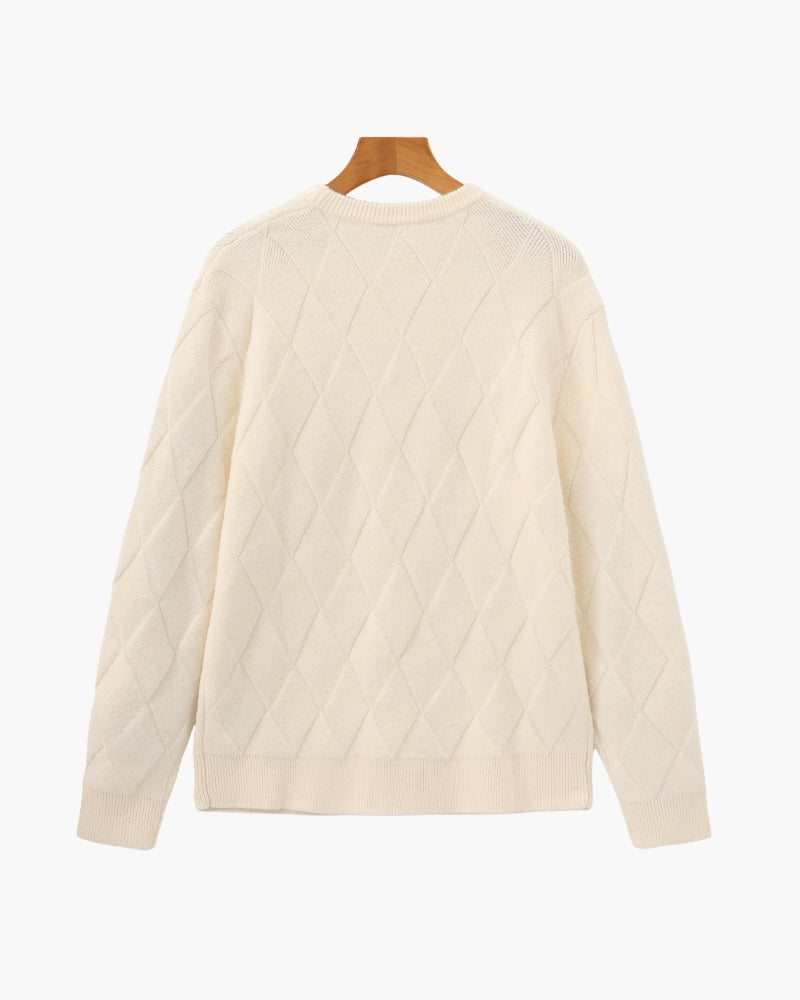 Diamond-Pattern Knit Crewneck Sweater