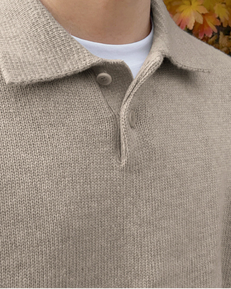 Woolen Half-Zip Sweater with Stylish Button Detail