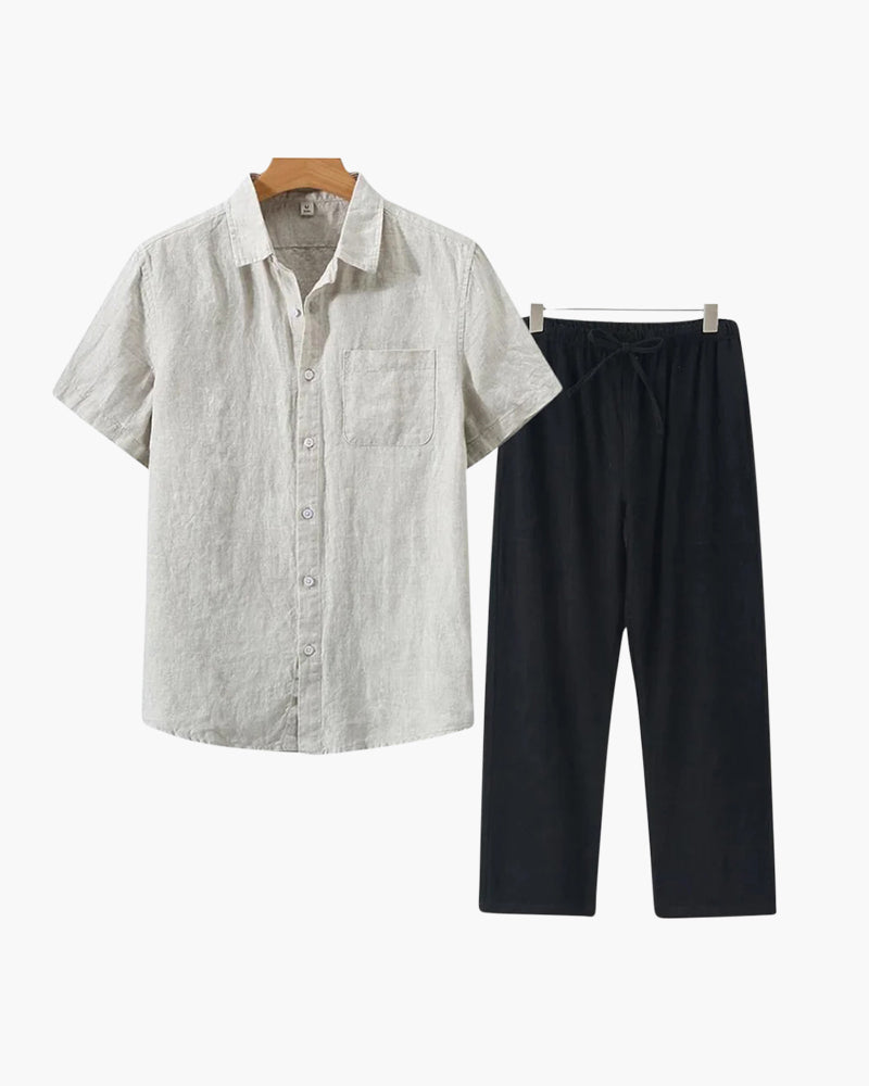 Old Money Linen Set with Short-Sleeve Top