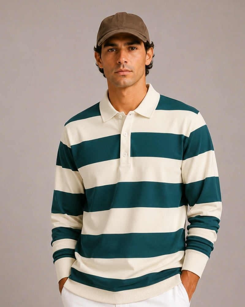 Vintage Striped Rugby Polo Shirt