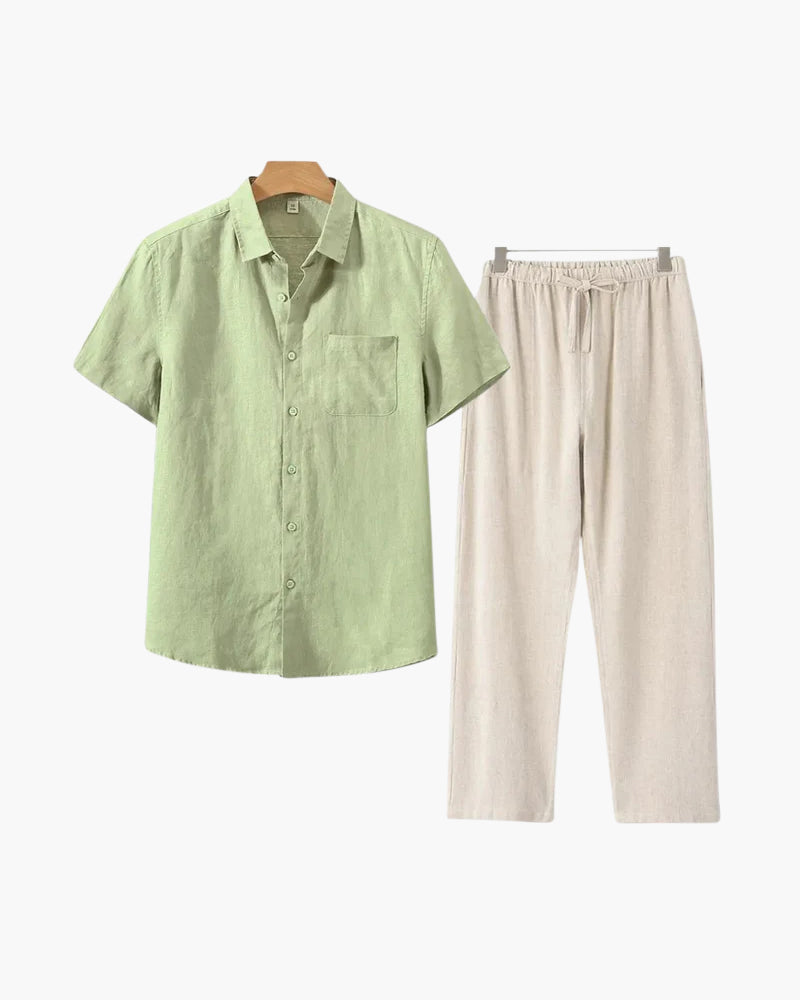 Old Money Linen Set with Short-Sleeve Top