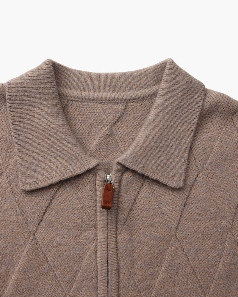 Heritage Diamond-Knit Zip-Up Cardigan