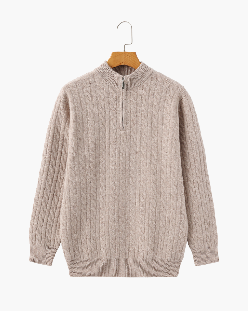 100% Luxurious Cashmere Woven Half-Zip Sweater