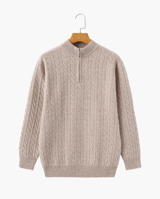 100% Luxurious Cashmere Woven Half-Zip Sweater