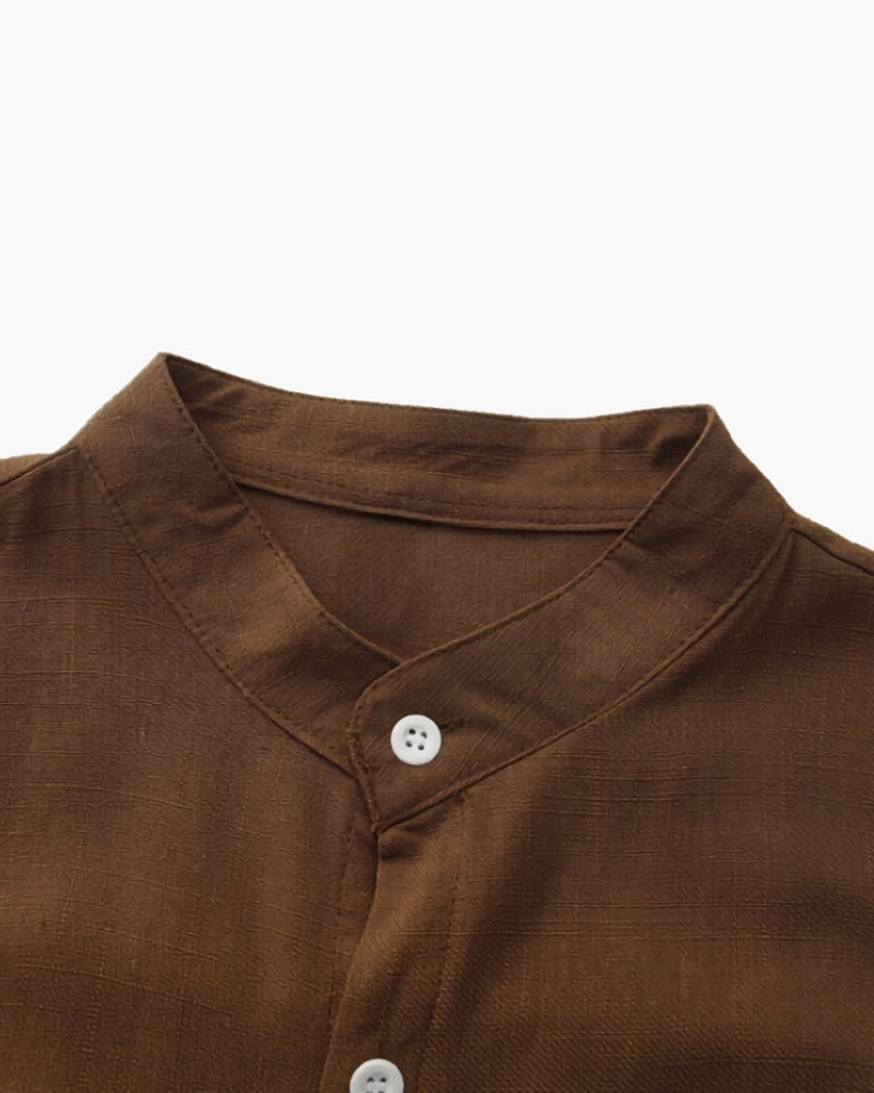 Men’s Textured Cotton Mandarin Collar Shirt – Relaxed Fit and Effortless Style