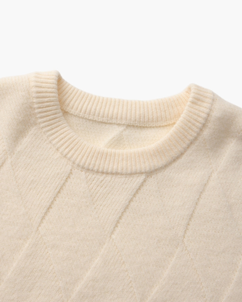 Diamond-Pattern Knit Crewneck Sweater