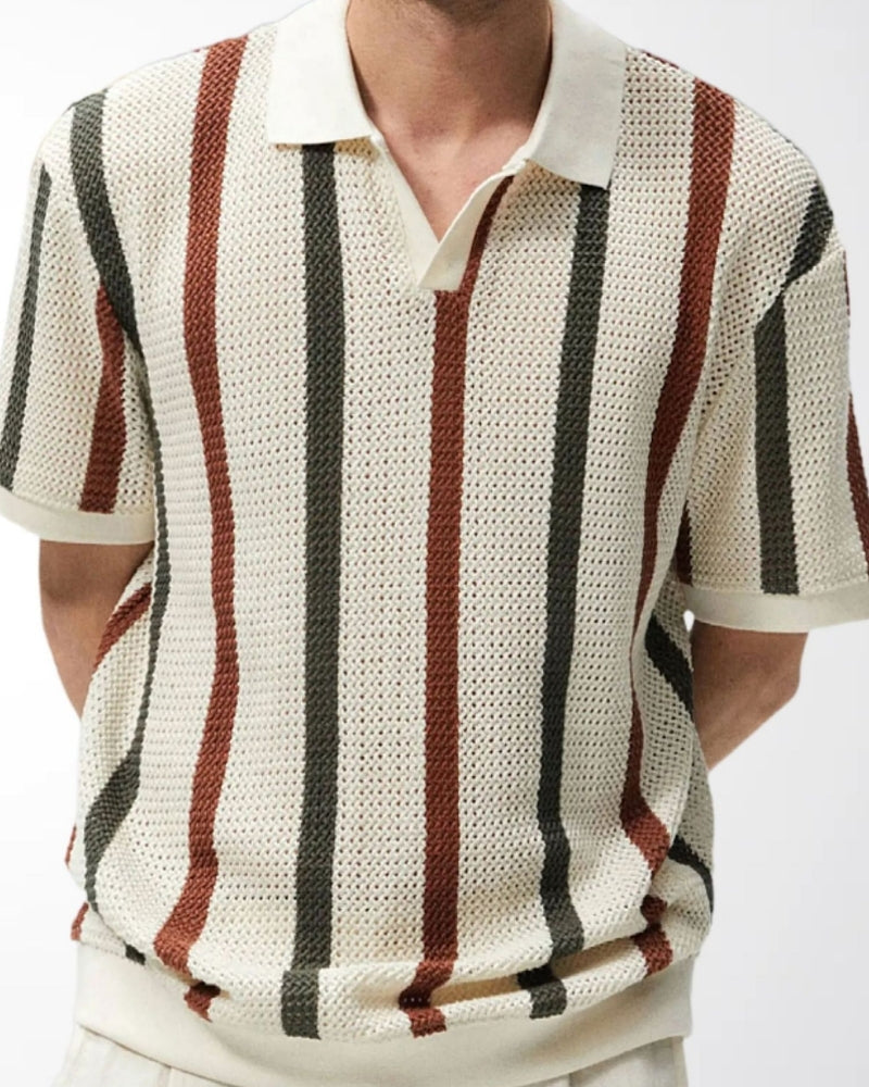 Resort-Ready Striped Knit Polo Shirt