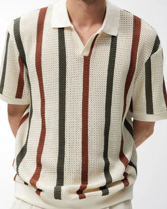 Resort-Ready Striped Knit Polo Shirt