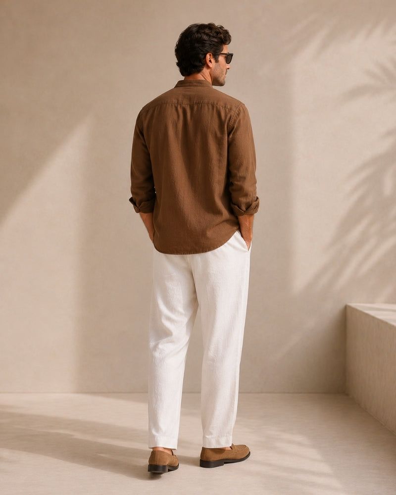 Men’s Textured Cotton Mandarin Collar Shirt – Relaxed Fit and Effortless Style