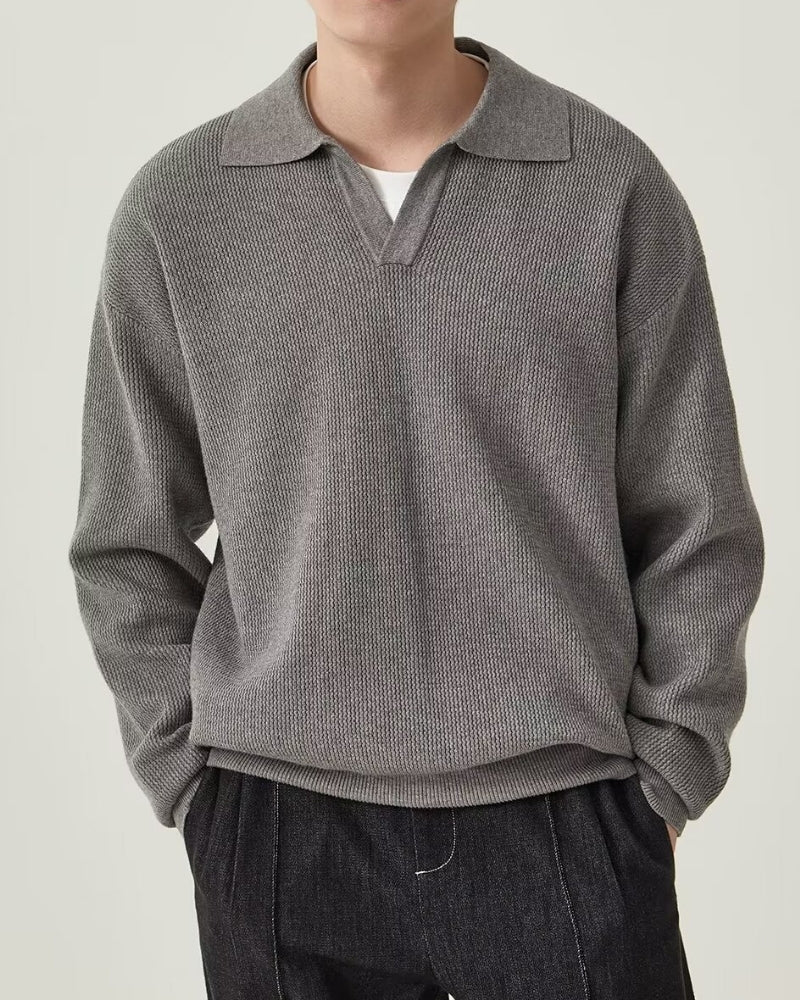 Textured Knit Polo Sweater for Effortless Everyday Style