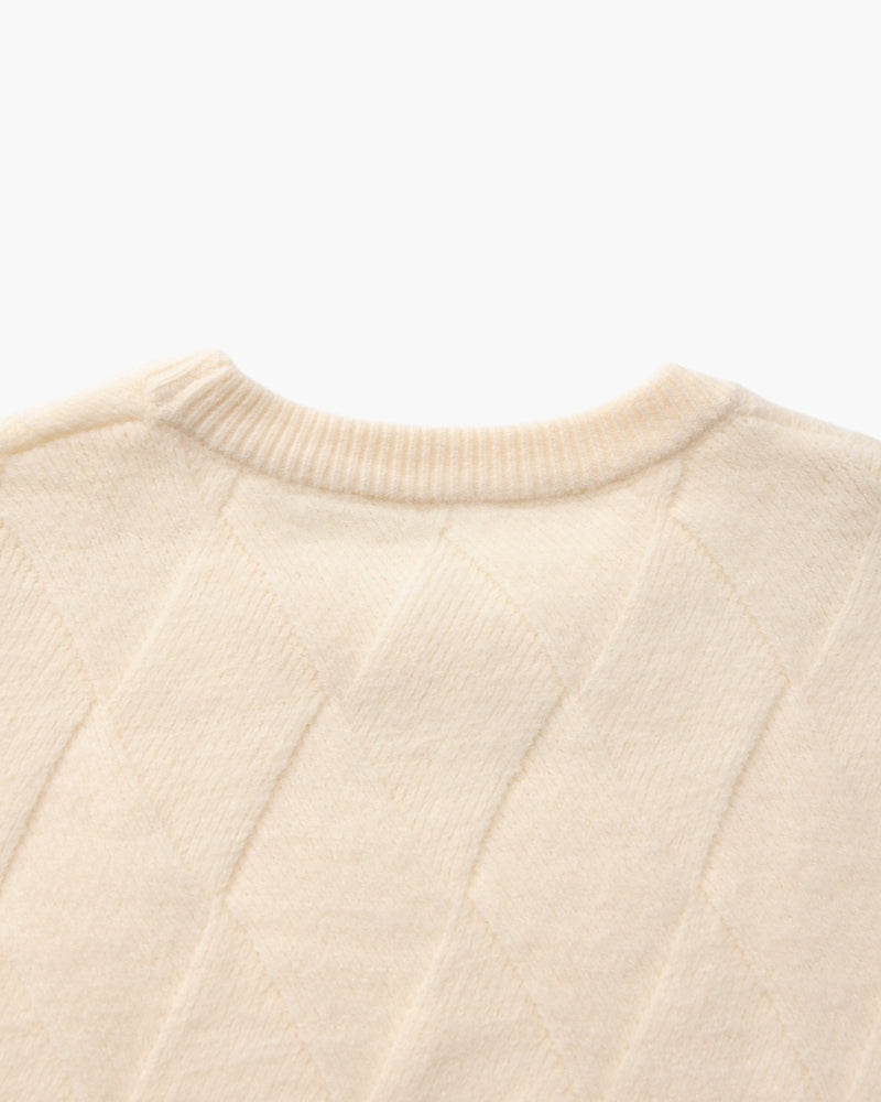 Diamond-Pattern Knit Crewneck Sweater