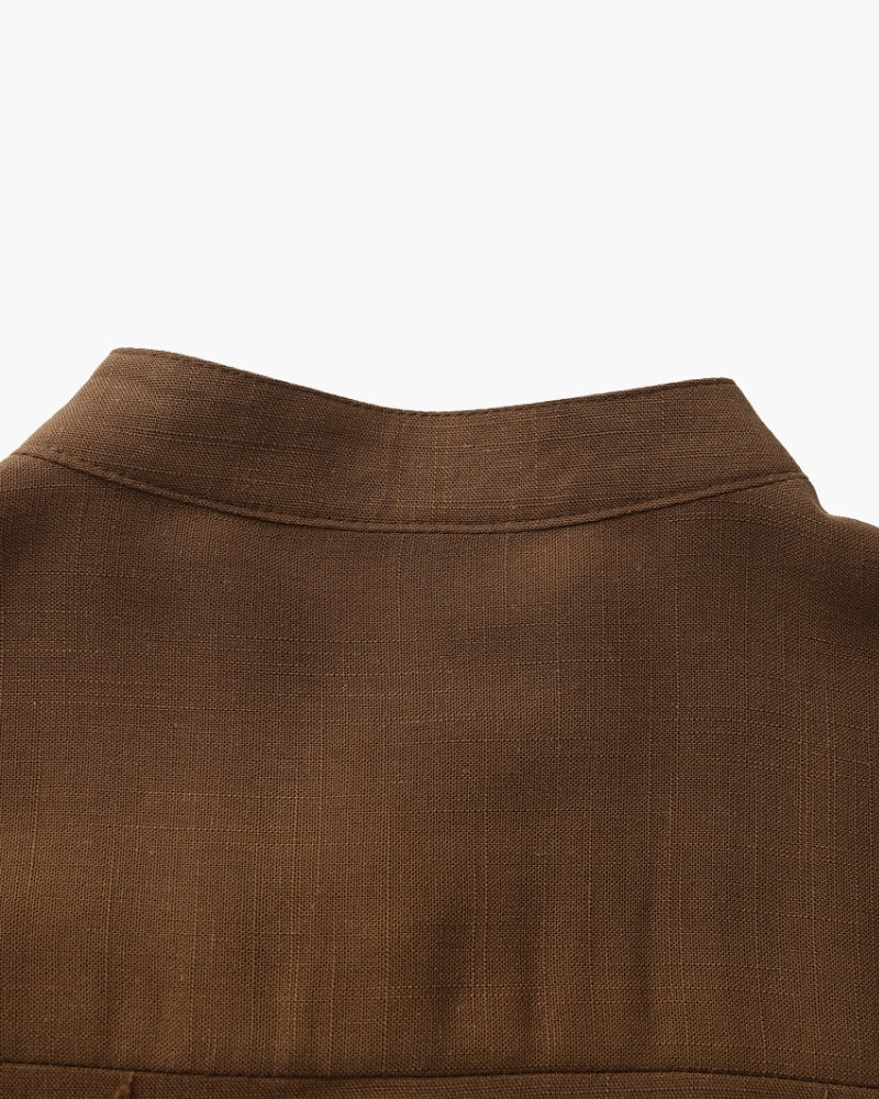 Men’s Textured Cotton Mandarin Collar Shirt – Relaxed Fit and Effortless Style