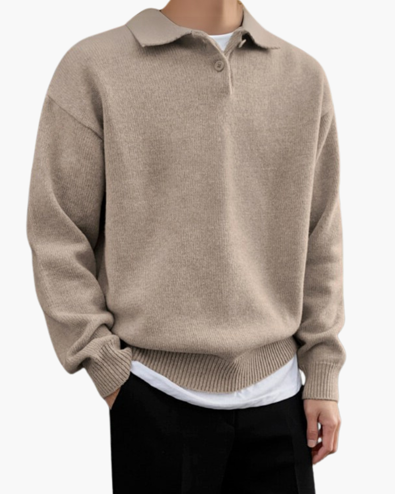 Woolen Half-Zip Sweater with Stylish Button Detail