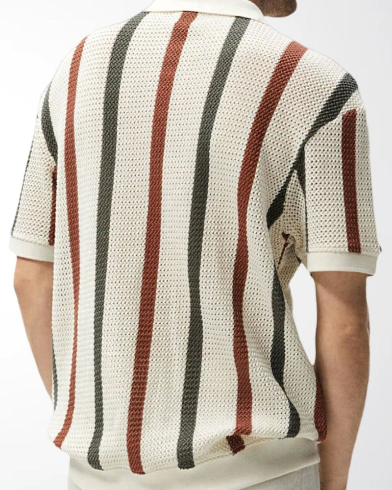 Resort-Ready Striped Knit Polo Shirt