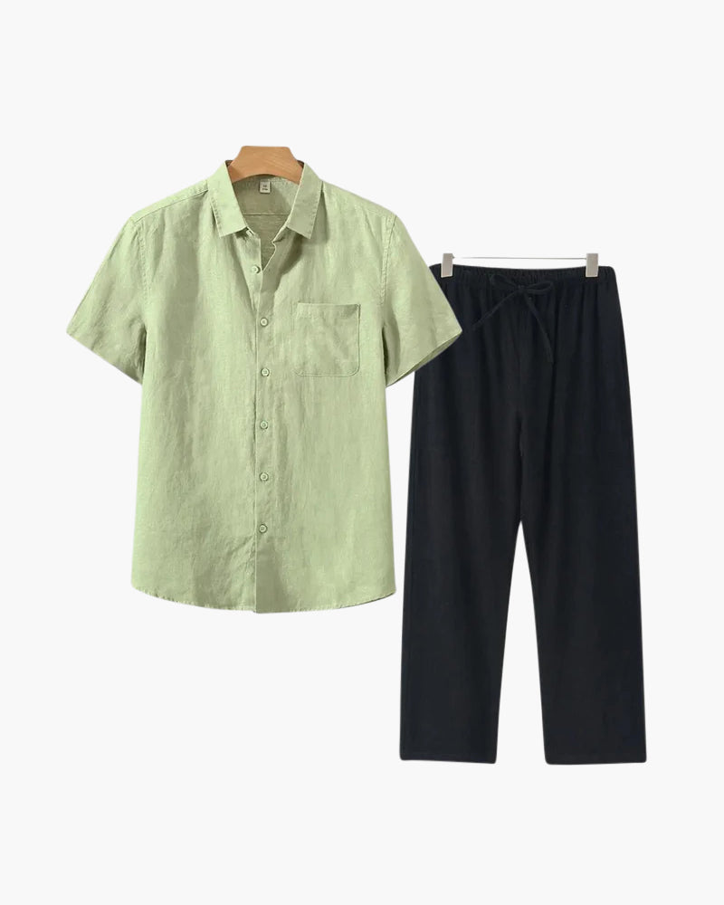 Old Money Linen Set with Short-Sleeve Top