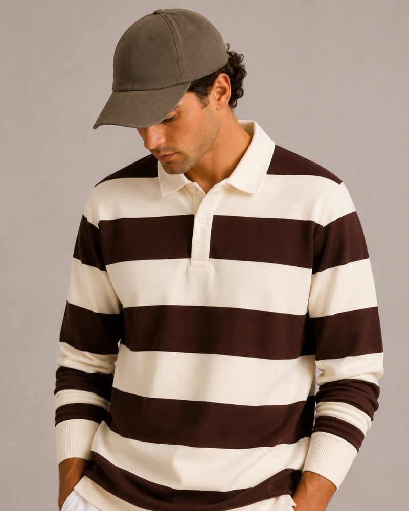 Vintage Striped Rugby Polo Shirt